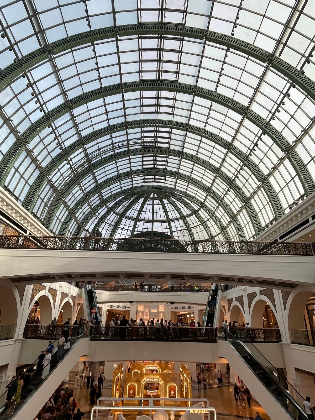 Dubai shopping mall interior with glass dome